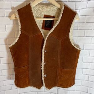 Vintage Cognac Suede Fleece Lined Vest Sz M